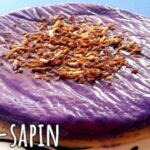 Easy Sapin-Sapin Recipe – 7 Simple Steps to Make This Irresistible Filipino Dessert Easy Sapin-Sapin recipe image featuring a colorful Filipino layered rice cake topped with toasted coconut flakes. A vibrant ube layer sits on top, showcasing the traditional look of this classic kakanin dessert.