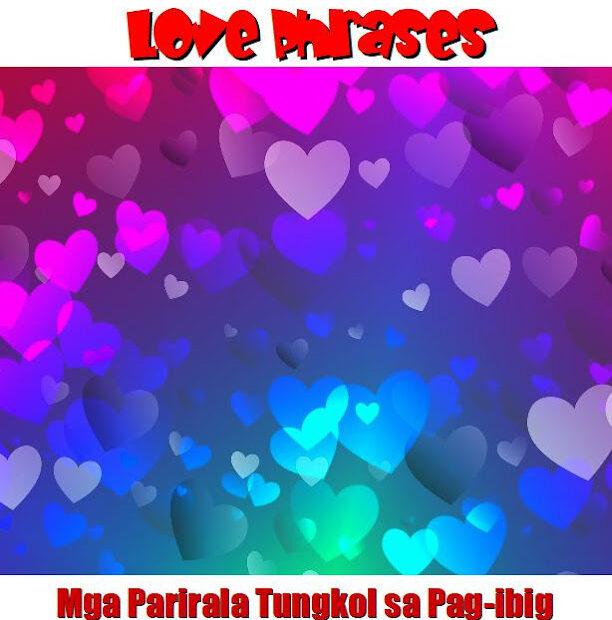 Love Phrases in Tagalog (Mga Parirala Tungkol sa Pag-ibig) featuring romantic heart backgrounds symbolizing Filipino love expressions, affection, and heartfelt emotions