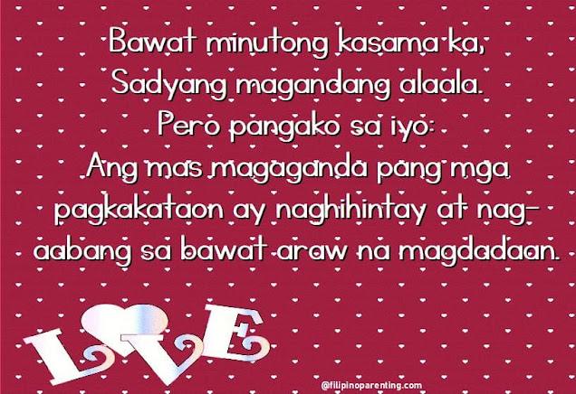 20 Tagalog Love Quotes for Him, Her, Wife, and Husband – Mga Kasabihan Tungkol sa Pag‑ibig Hopeful Valentine message: "Every second with you has been beautiful – but the best moments are yet to come"