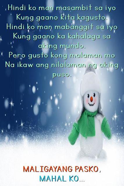 Tagalog Love Quotes for Boyfriend Heartfelt Tagalog love quote for boyfriend: "You are the only one in my heart – Merry Christmas, My Love"