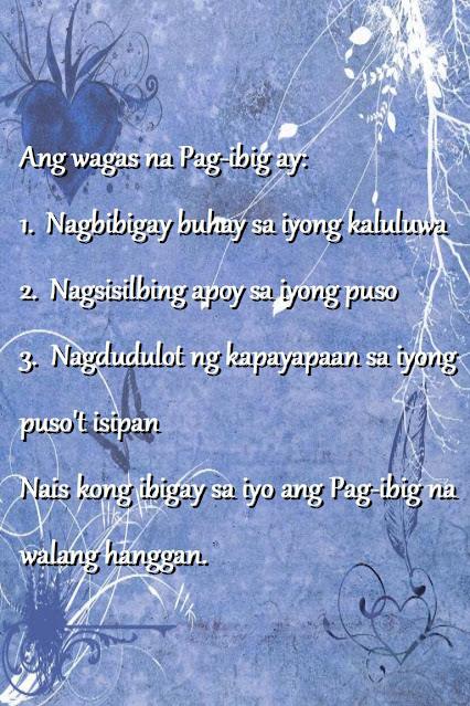 Tagalog Love Quotes for Wife Forever love quote in Tagalog for wife: "An everlasting love gives life to your soul, fire to your heart, and peace to your mind"