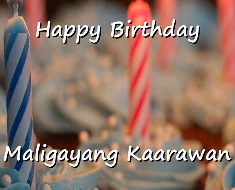 Maligayang kaarawan happy birthday in Tagalog image featuring cupcakes with candles and blue icing.