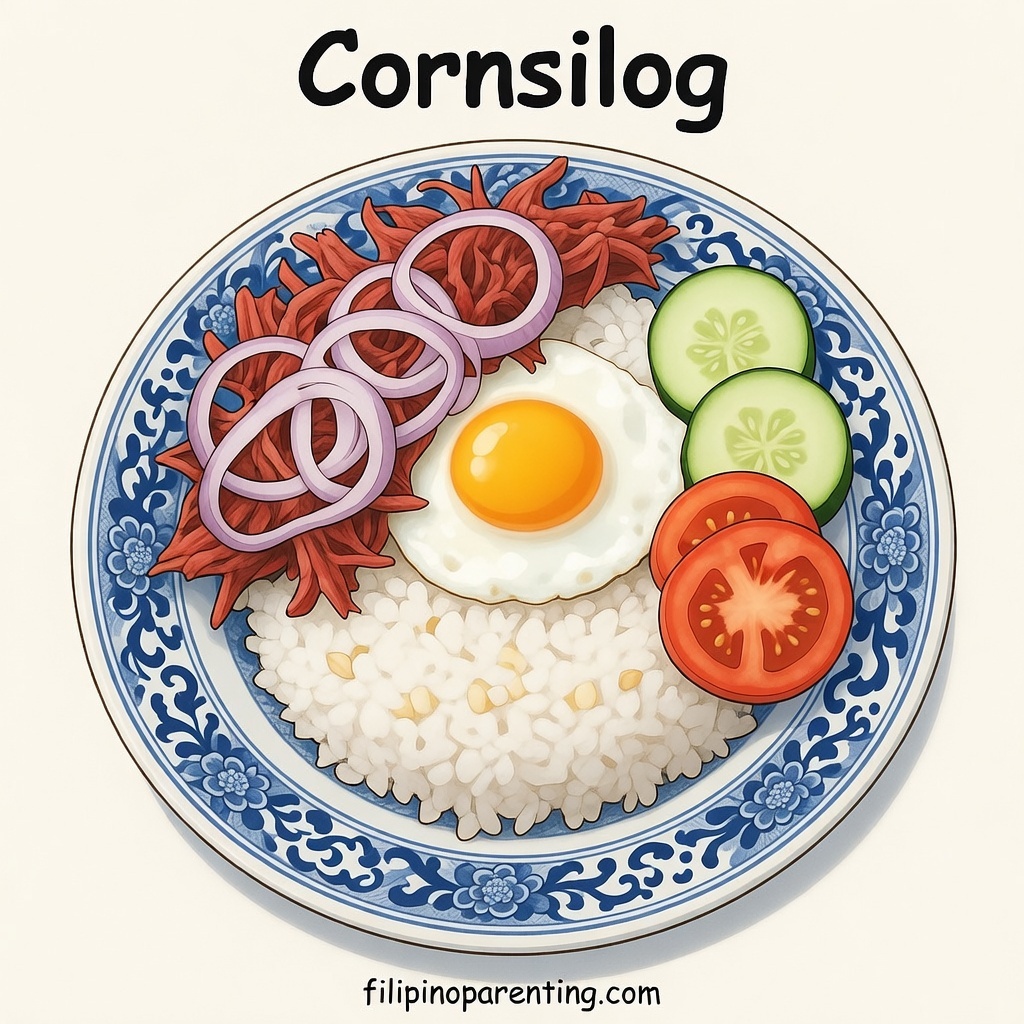 12 Types of Silog: Filipino Breakfast Favorites Explained (With Chart) A cozy Cornsilog illustration showcasing sautéed corned beef, garlic rice, and a fried egg, drawn in a soft and inviting anime iPad‑style aesthetic.