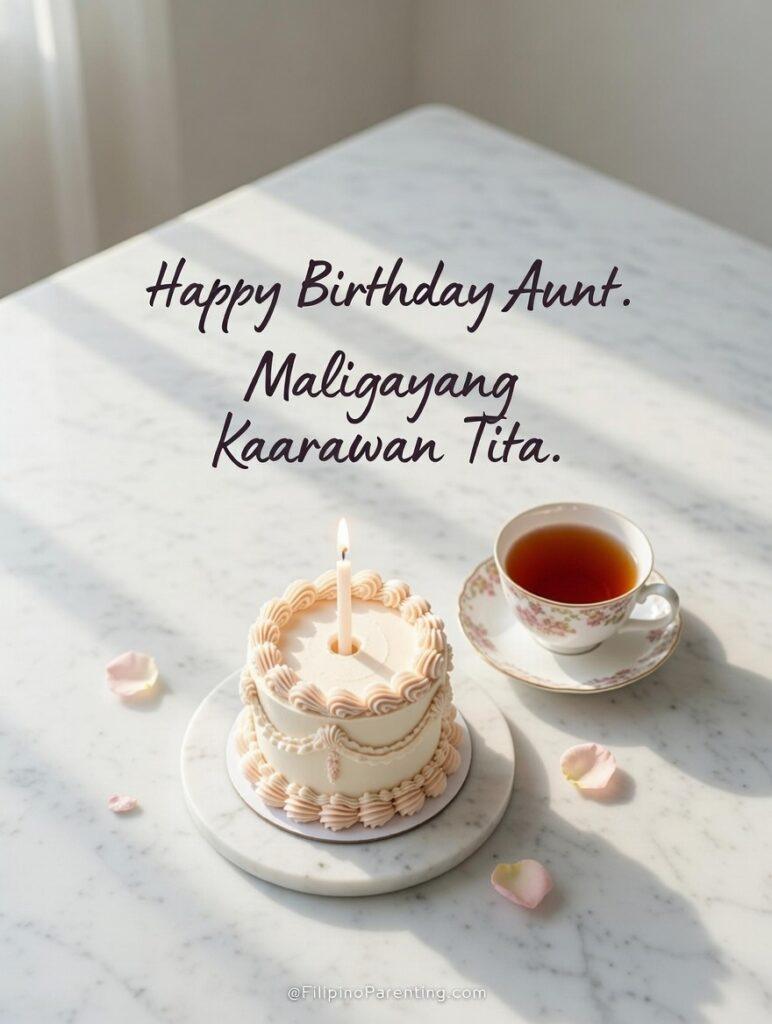 Maligayang Kaarawan Tita: 20 Heartfelt Birthday Messages, Prayers, and Quotes Celebrate your Tita’s special day with this elegant "Maligayang Kaarawan Tita" birthday poster. Featuring a beautiful floral cake against a soft rainbow iridescent background, this design honors the aunt who is a "true friend and second mother." Perfect for Filipino family celebrations and showing appreciation for the special women in our lives. #FilipinoParenting #TitaBirthday #MaligayangKaarawan