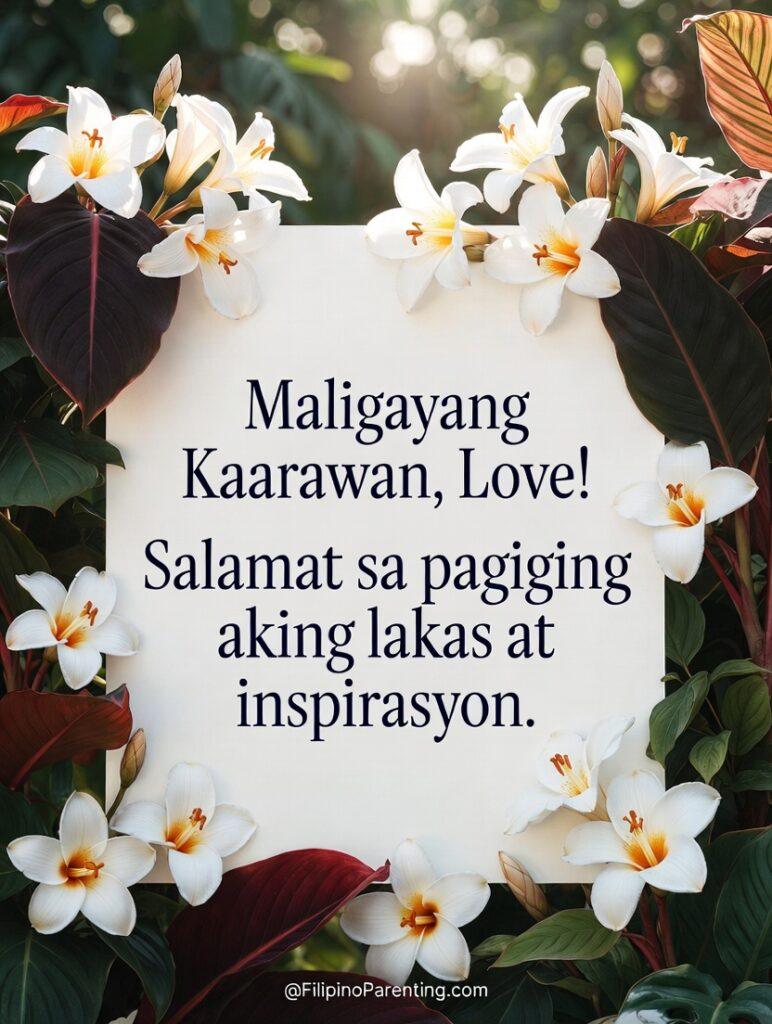 Maligayang Kaarawan Love: 20 Sweet Birthday Messages, Prayers, and Quotes Beautiful birthday greetings for your partner: 'Happy Birthday, Love' and 'Maligayang Kaarawan, Mahal.' Features a serene beach backdrop with a message of peace and success. Free to share from FilipinoParenting.com.