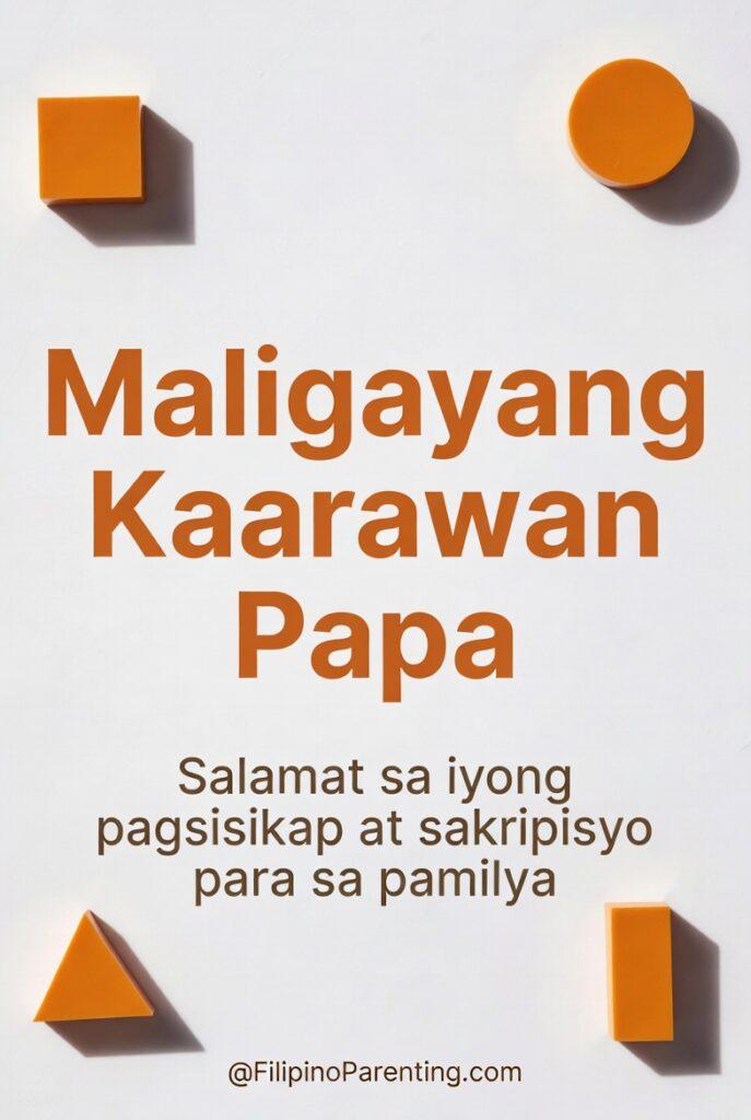 Maligayang Kaarawan Papa: 25 Heartfelt Birthday Messages, Prayers, and Quotes Maligayang Kaarawan Papa greeting image with modern minimalist design and bold orange typography, expressing gratitude for a father’s hard work and sacrifices for the family. Heartfelt Filipino birthday message perfect for Tatay tribute posts, social media greetings, printable cards, and family celebration content.