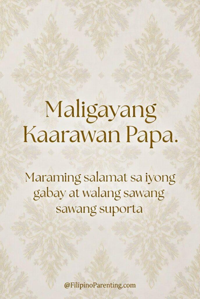 Maligayang Kaarawan Papa: 25 Heartfelt Birthday Messages, Prayers, and Quotes Maligayang Kaarawan Papa greeting card featuring an elegant gold damask background and refined typography, expressing heartfelt gratitude for a father’s guidance and unwavering support. Inspirational Filipino birthday message for Tatay, perfect for social media posts, printable greeting cards, family tributes, and birthday celebration content.