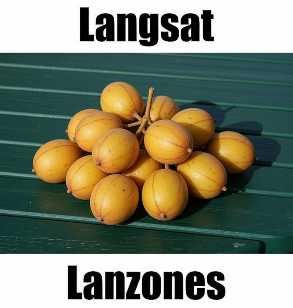 Langsat in Tagalog: 17 Amazing Facts, Meaning, Benefits, and Vocabulary Guide Langsat in Tagalog is lanzones. This educational vocabulary image introduces lanzones alongside other Filipino fruit names to help learners build practical Tagalog skills.