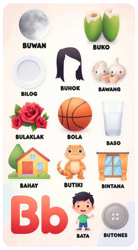 Words That Begin With B in Tagalog: 50 Helpful and Essential Vocabulary Words Explore Tagalog words beginning with the letter B, supported by picture examples and simple English meanings. A perfect visual guide for early Filipino learners.