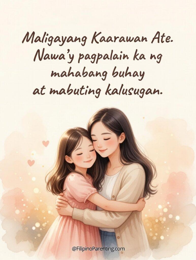 50 Happy Birthday in Tagalog: Words, Greetings, and Examples (Maligayang Kaarawan & Kapanganakan Celebrate your "Happy Birthday Eldest Sister / Maligayang Kaarawan Ate" with our elegant poster. A special tribute to the family’s role model. View it now!