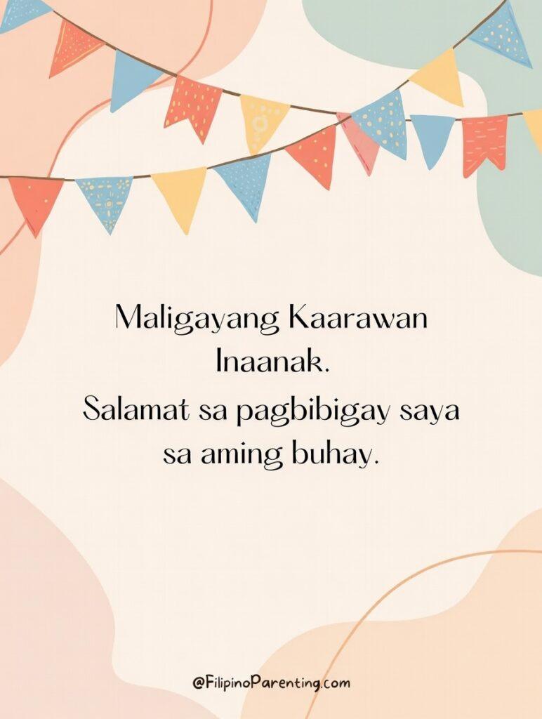 Maligayang Kaarawan Inaanak: 20 Heartfelt Birthday Messages, Wishes, and Quotes Cheerful “Maligayang Kaarawan Inaanak” Tagalog birthday quote with colorful bunting banner design—heartwarming Filipino godparent message expressing gratitude and love. Perfect for birthday cards, social media posts, and godchild greetings.