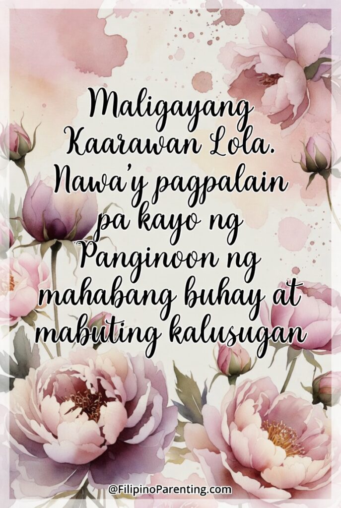 Maligayang Kaarawan Lola: 25 Heartfelt Birthday Messages, Prayers, and Quotes Looking for a "Happy Birthday Grandma" poster? This vertical Filipino-themed design is perfect for Lola’s celebration. Clean, elegant, and ready to print!