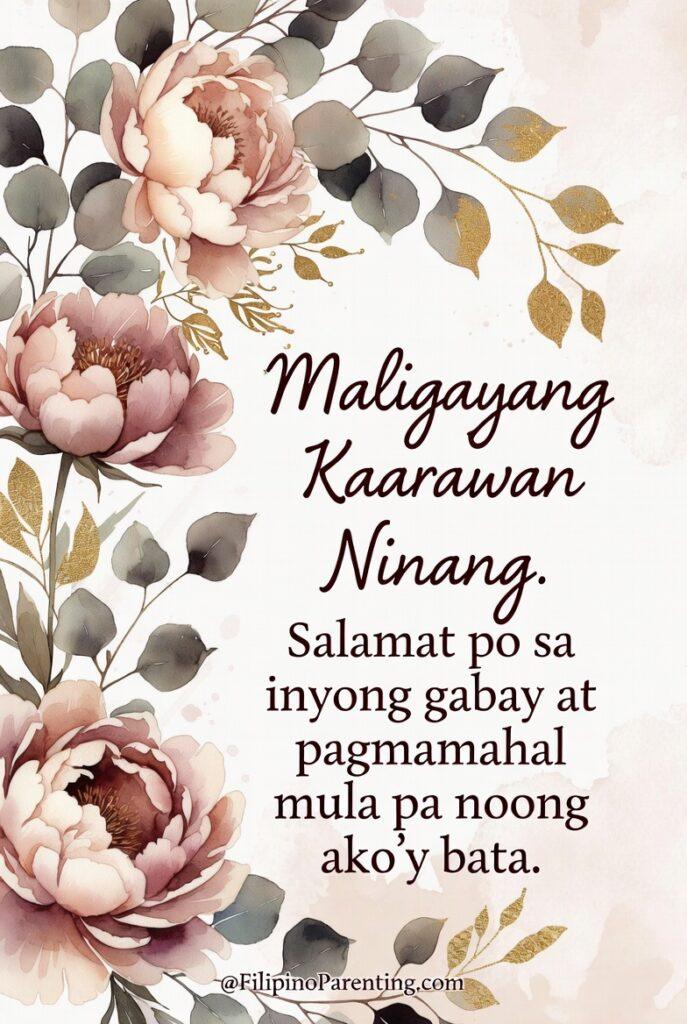 Maligayang Kaarawan Ninang: 20 Heartfelt Birthday Messages, Wishes, and Quotes Celebrate your Ninang with a beautiful "Maligayang Kaarawan Ninang" poster. Perfect for showing gratitude with a touch of Filipino heart. Download or share today!