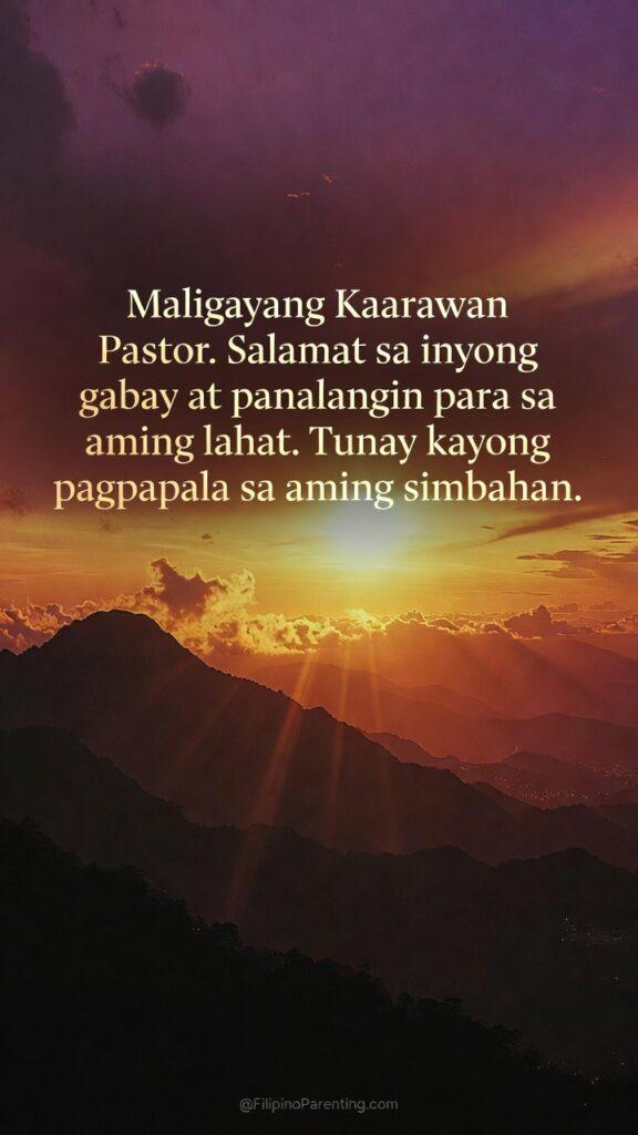 Maligayang Kaarawan Pastor: 25 Heartfelt Birthday Messages, Prayers, and Quotes Maligayang Kaarawan Pastor : A beautiful Christian birthday greeting for a pastor set against a radiant mountain sunrise. The Tagalog message expresses gratitude for spiritual guidance, prayers, and leadership, making it perfect for church tributes, ministry appreciation posts, and faith-based celebrations.