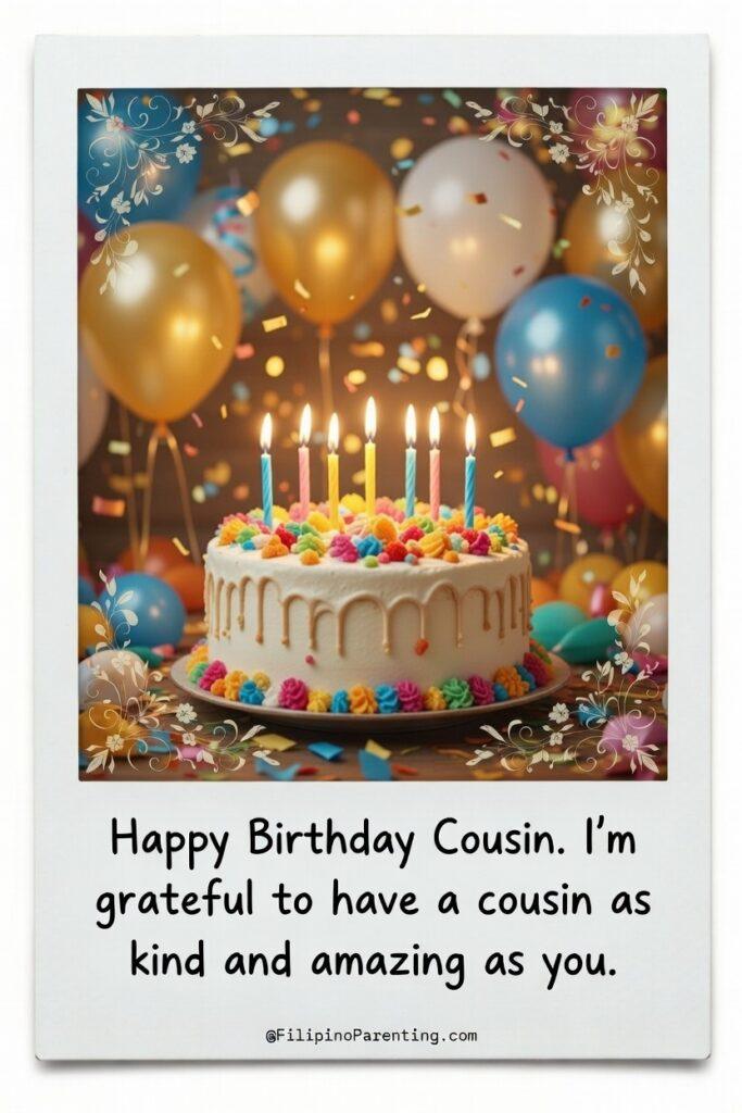Maligayang Kaarawan Pinsan: 20 Heartfelt Birthday Messages, Wishes, and Quotes Best bilingual birthday posters for cousins! "Happy Birthday / Maligayang Kaarawan Pinsan" in vertical format. Created for the global Filipino community.