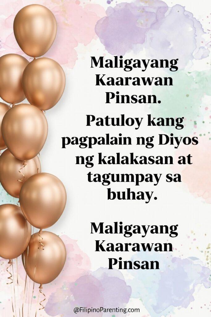 Maligayang Kaarawan Pinsan: 20 Heartfelt Birthday Messages, Wishes, and Quotes Elegant floral birthday poster for your cousin. Features "Happy Birthday Cousin" and "Maligayang Kaarawan Pinsan" in gold script. Download the vertical design.