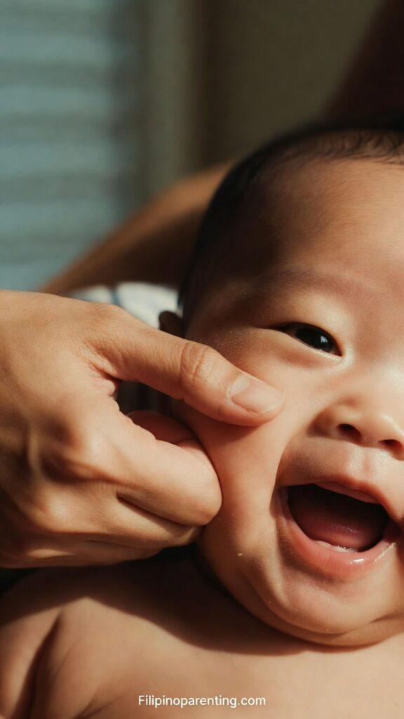 5 Fascinating Facts About Cheeks in Tagalog (Pisngi): The Ultimate Guide A heartwarming photo of an adult hand gently pinching the matambok (chubby) cheek of a smiling person, illustrating affection for Cheeks in Tagalog.