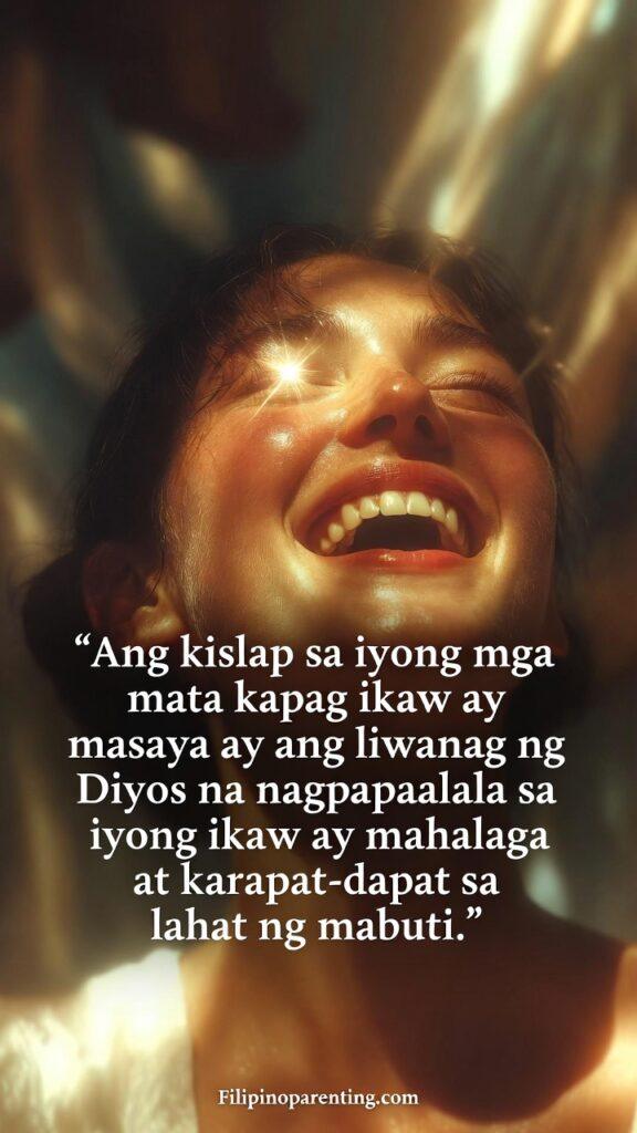 Beautiful Tagalog Expressions Joy Ligaya Happy Heart: 5 Radiant Truths A close-up of a joyful face with a visible "sparkle" in the eyes, reflecting light.