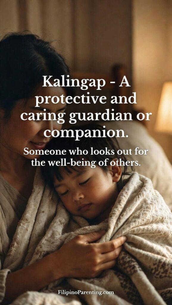 Beautiful Tagalog Words and Deep Meanings: 5 Enchanting Terms An image representing "Kalingap," showing an adult comforting a child, illustrating protective care.