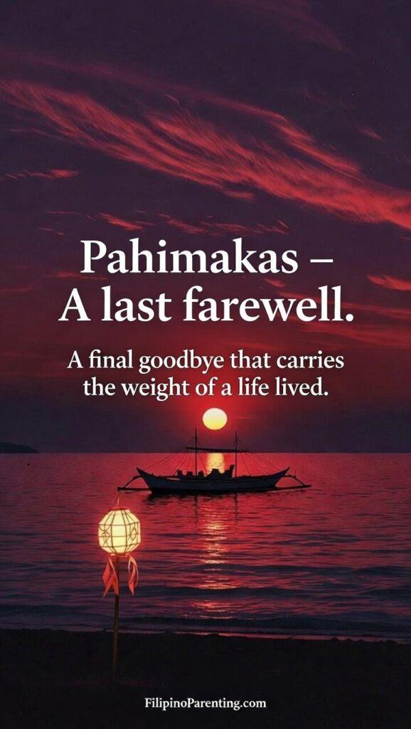 Beautiful Tagalog Words and Deep Meanings: 5 Enchanting Terms An image representing "Pahimakas," showing a sunset over an empty boat, symbolizing a final, peaceful goodbye.