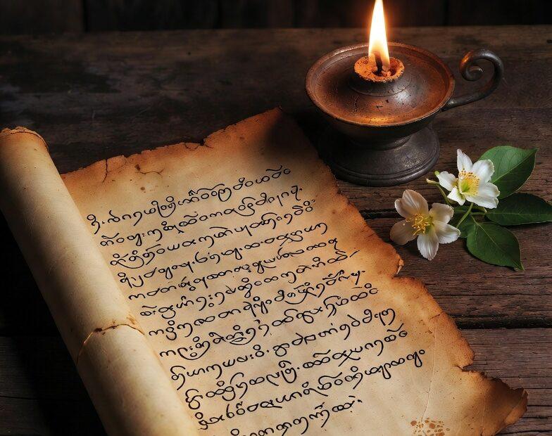 Vintage parchment and a lamp representing Beautiful Tagalog Words and Deep Meanings.