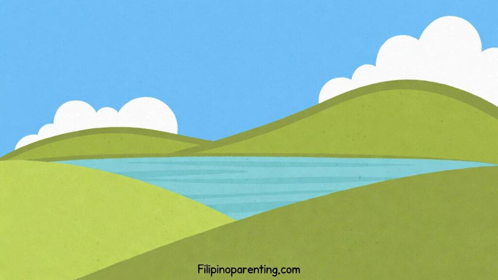 Body of Water in Tagalog: 11 Beautiful Anyong-tubig Words + Meanings & Examples Body of Water in Tagalog: A serene landscape showing a calm river or lake surrounded by lush green mountains.
