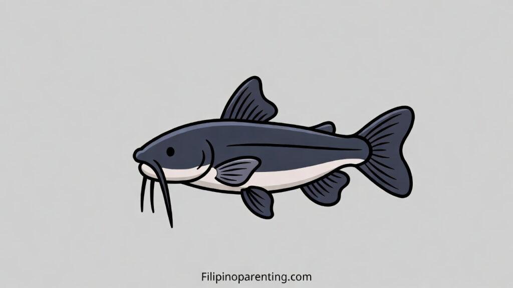 Catfish in Tagalog (Hito): Master 12 Essential Example Sentences for Amazing Freshwater Catfish Recipes Illustration of a Freshwater Catfish (Hito) showing its dark body, whiskers (barbels), and rounded tail fin.