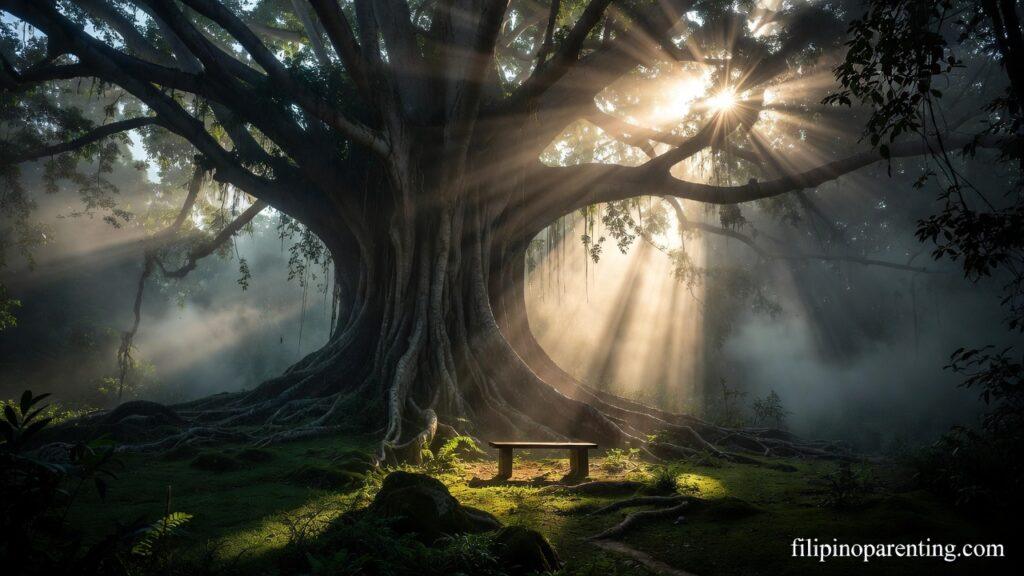 Classic Tagalog Salawikain Life Human Nature: 5 Timeless Truths An ancient Balete tree in the mist representing Classic Tagalog Salawikain Life Human Nature.