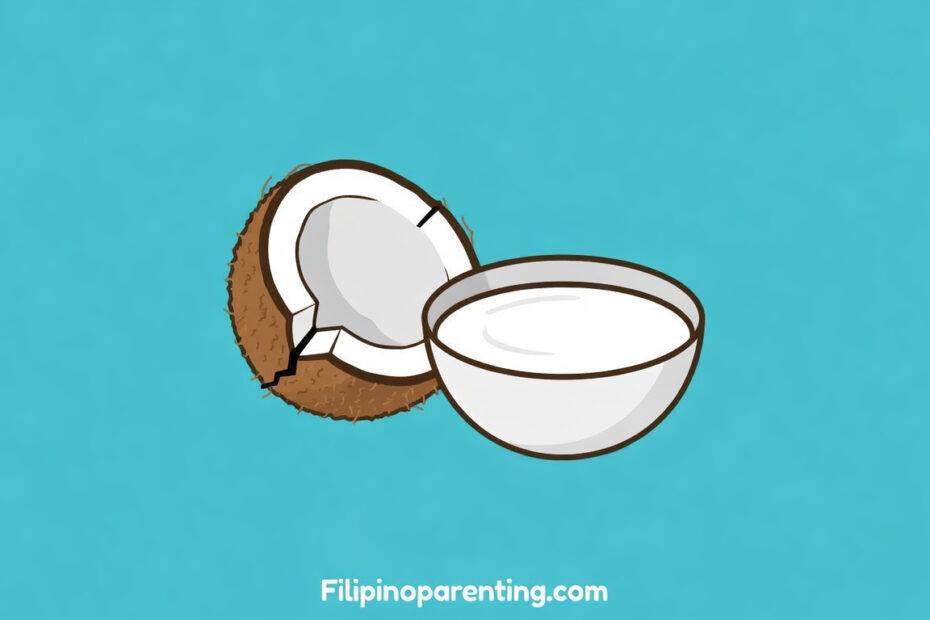 A simple flat color illustration of coconut milk in Tagalog or gata.