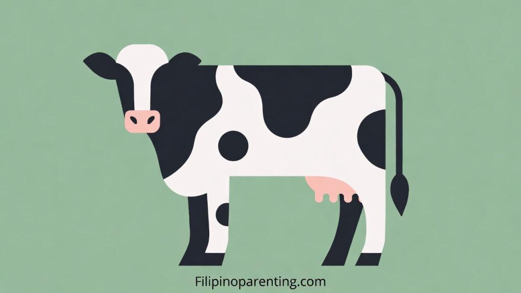 Cow in Tagalog: Unlock 12 Essential Example Sentences for Incredible Farm & Animal Vocabulary Mastery Minimalist illustration of a black and white cow for learning the Tagalog word Baka.