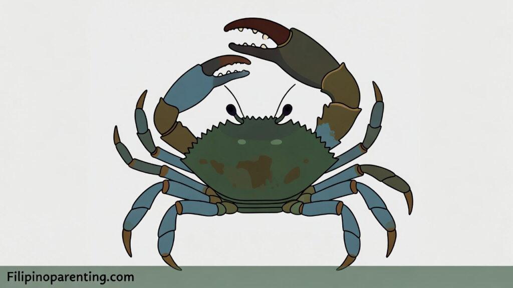 Crab in Tagalog (Alimango): Master 12 Delicious Example Sentences for Amazing Crab Feasts Simple flat color illustration of a large mud crab representing Crab in Tagalog.