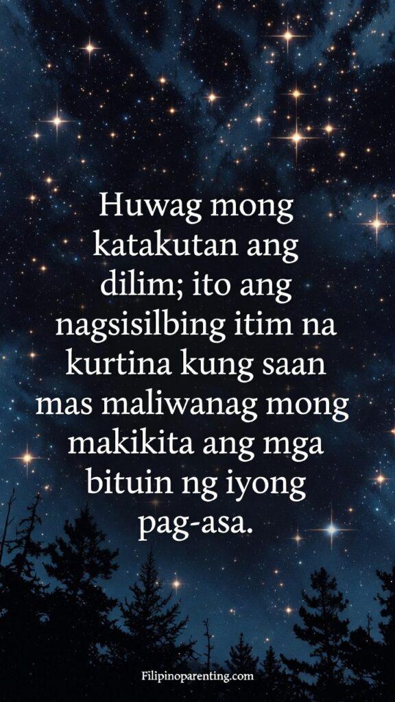 Deep Tagalog Lines Nighttime Thoughts Reflection: 5 Unstoppable Truths A vast starry night sky over a quiet rural landscape with Tagalog motivation.