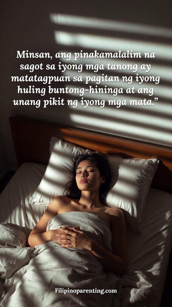 Deep Tagalog Lines Nighttime Thoughts Reflection: 5 Unstoppable Truths A sleeping young Filipina lady lying peacefully in bed.