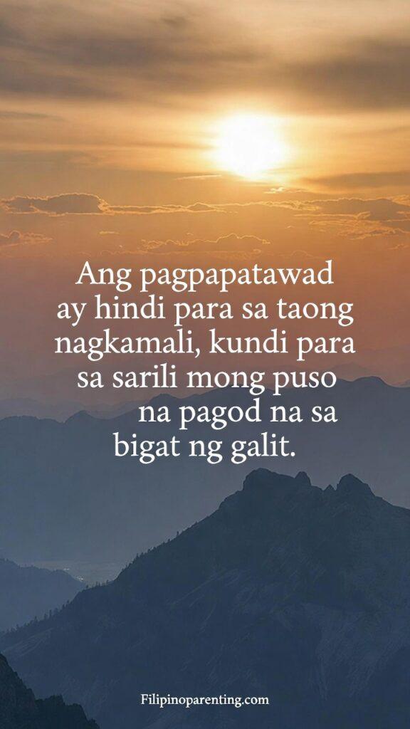 Deep Tagalog Proverbs on Forgiveness and Healing: 5 Powerful Truths for Inner Peace A person standing on a serene hilltop at dawn, looking at the horizon, with Tagalog text overlay.