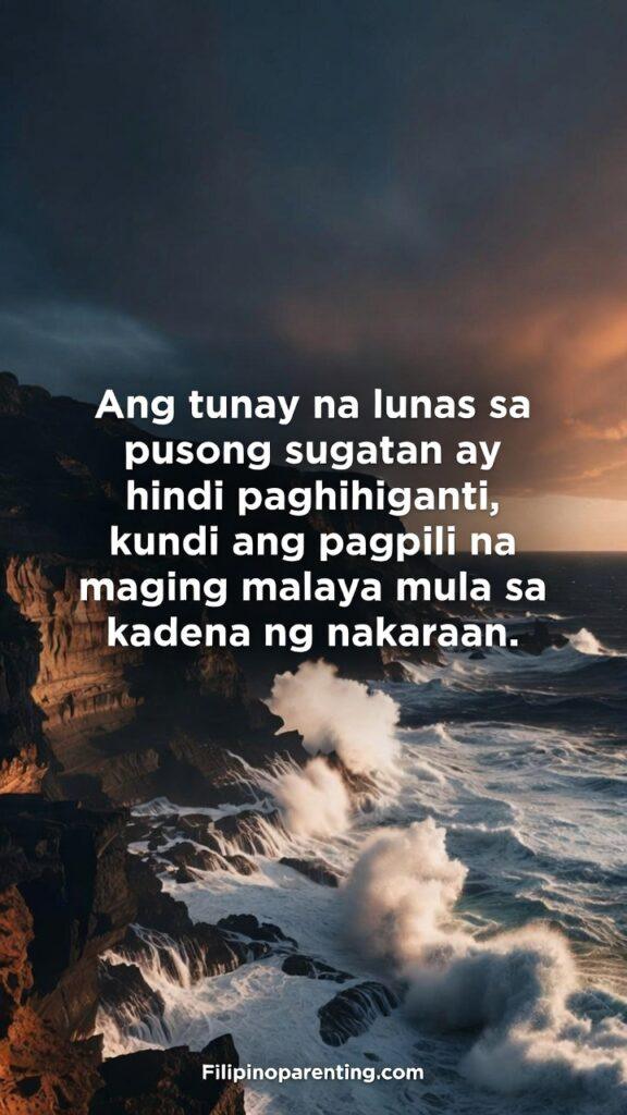Deep Tagalog Proverbs on Forgiveness and Healing: 5 Powerful Truths for Inner Peace A dramatic ocean cliffside at dusk with crashing waves.