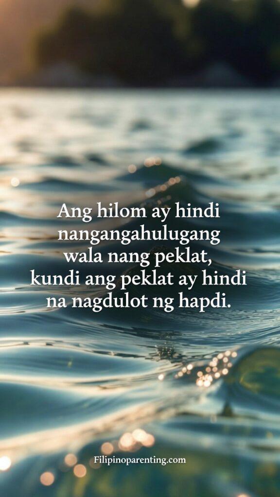 Deep Tagalog Proverbs on Forgiveness and Healing: 5 Powerful Truths for Inner Peace An artistic, minimalist shot of calm lake water with ripples.