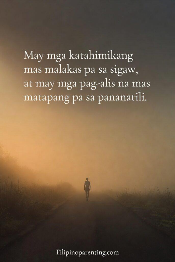 Deep Tagalog Quotes Instagram Captions Soulful: 5 Unforgettable Lines A lone person walking down a misty road, symbolizing the bravery of moving on.