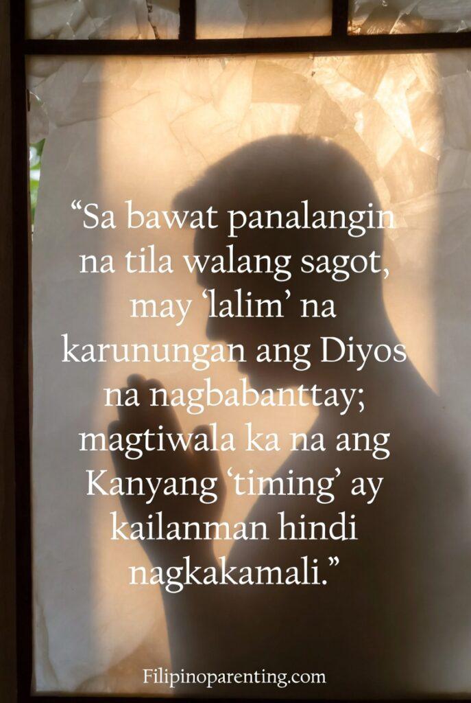 Deep Tagalog Quotes Trusting God’s Perfect Plan: 5 Miraculous Truths Filipino prayer-themed image with Tagalog quote about God’s wisdom and timing.