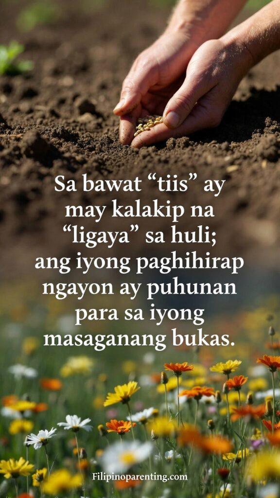 Deep Tagalog Sayings Perseverance Filipino Grit: 5 Unstoppable Truths A person planting seeds that grow into a flourishing field.
