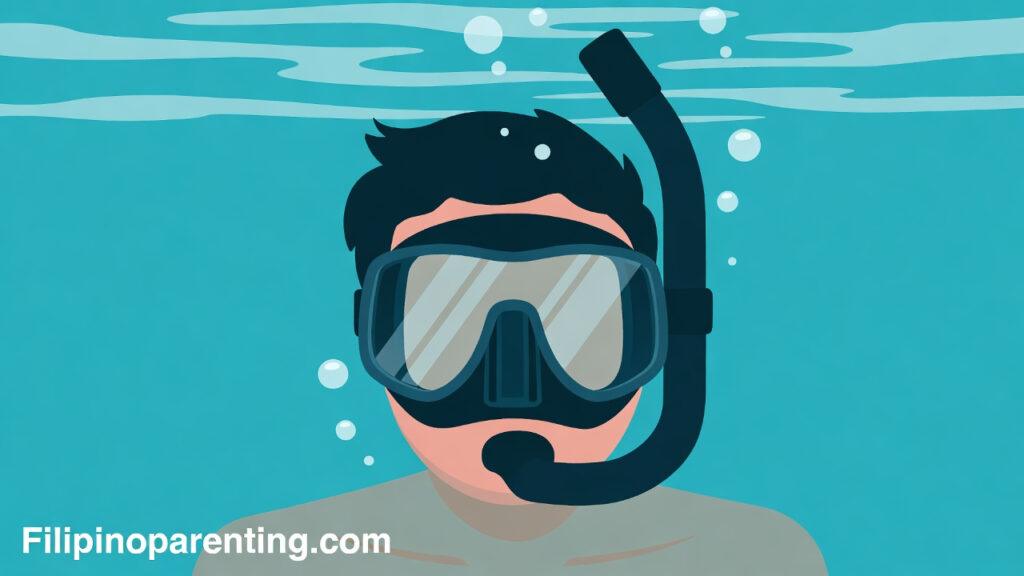 Dive in Tagalog: Unlock 12 Essential Example Sentences for Incredible Underwater Adventures Dive in Tagalog simple flat illustration of a scuba diver for educational content