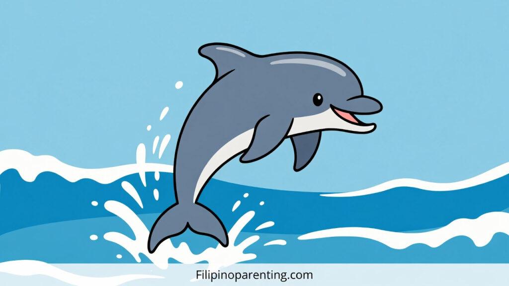Dolphin in Tagalog (Lumba-lumba): Unlock 12 Gentle Example Sentences for Incredible Dolphin Encounters Simple flat color illustration of a Dolphin in Tagalog known as lumba-lumba.