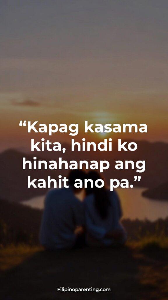 Filipino Quotes About Home and Presence: 5 Enchanting Truths of Belonging A serene Filipino-inspired scene representing contentment in someone’s presence, with the quote “Kapag kasama kita, hindi ko hinahanap ang kahit ano pa.”