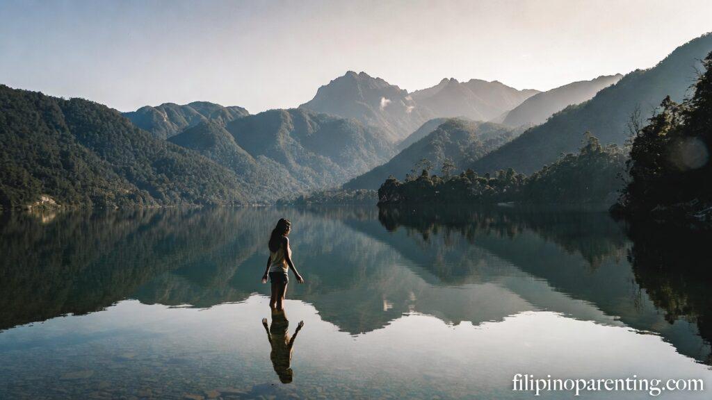 Filipino Quotes for Self-Discovery and Growth: 5 Unstoppable Truths A reflection in a mountain lake representing Filipino Quotes for Self-Discovery and Growth.