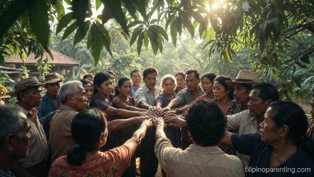 Filipino Sayings Ang Diwa ng Bayanihan Community: 5 Unstoppable Truths Hands joined in a circle representing Filipino Sayings Ang Diwa ng Bayanihan Community.