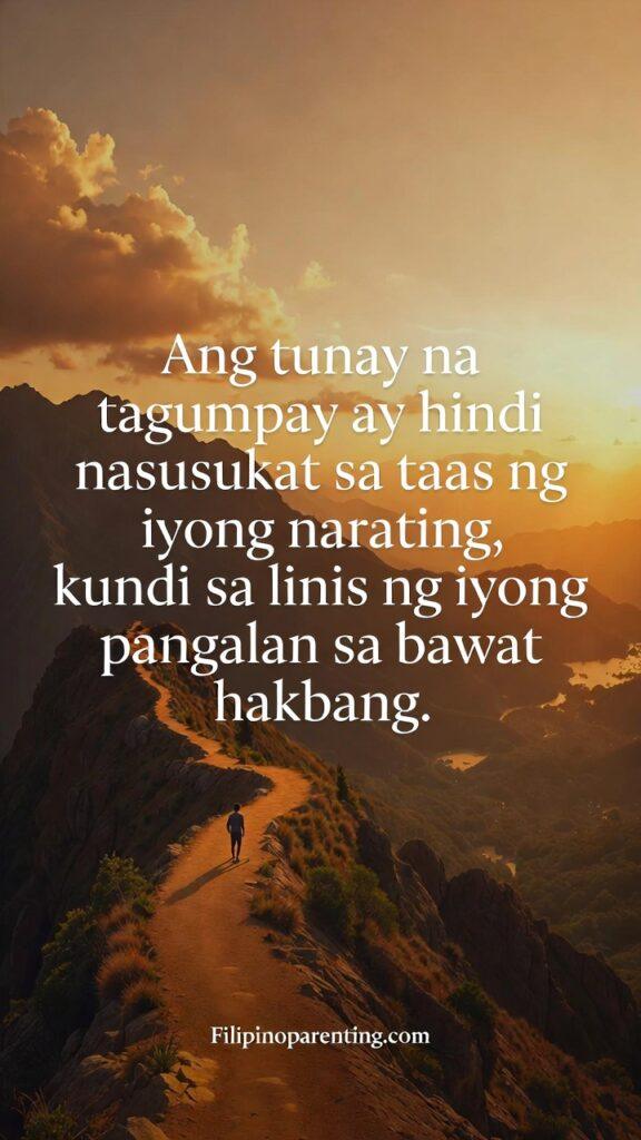 Filipino Tagalog Proverbs for Character Success: 5 Unstoppable Truths A person walking on a high mountain ridge under a clear sky, leaving glowing footprints.