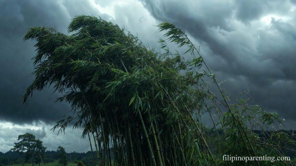 Filipino Tagalog Sayings Resilience Strength: 5 Unbreakable Truths Bamboo stalks swaying in a storm representing Filipino Tagalog Sayings Resilience Strength.