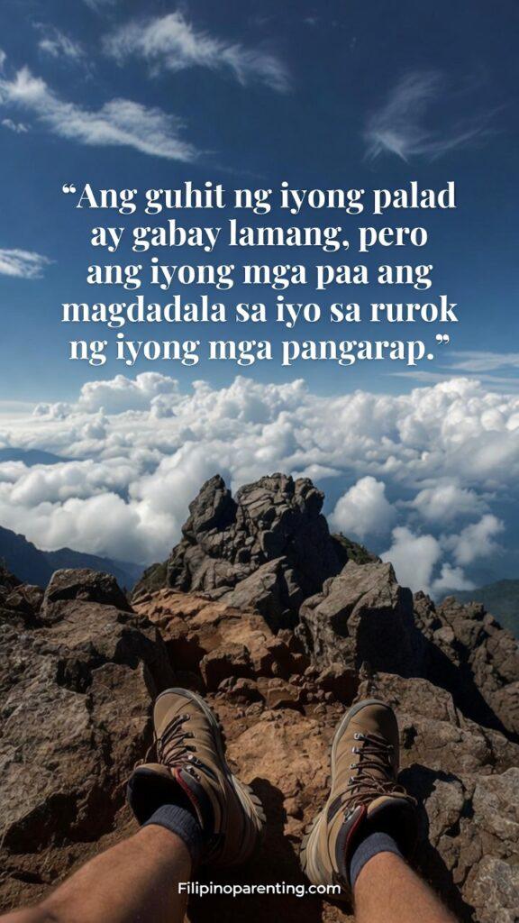 Filipino Wisdom Quotes Tadhana Fate Luck Work: 5 Unstoppable Truths A traveler’s feet walking on a mountain trail overlooking a sea of clouds.
