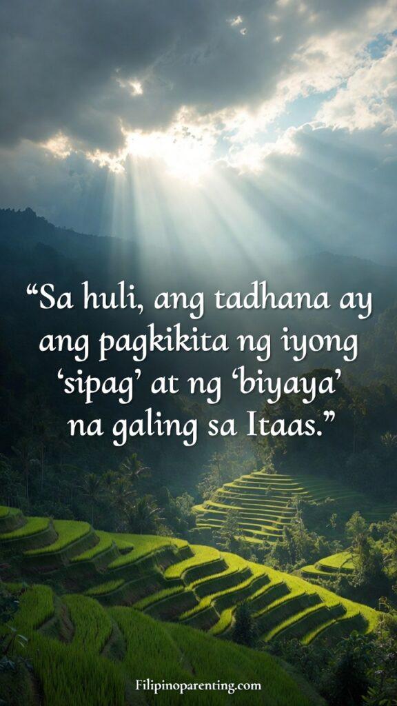 Filipino Wisdom Quotes Tadhana Fate Luck Work: 5 Unstoppable Truths Sunlight breaking through heavy clouds over a lush green field.