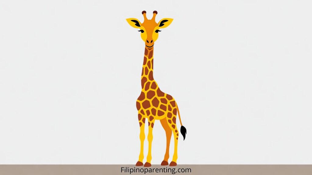 Giraffe in Tagalog: Unlock 12 Essential Example Sentences for Incredible Animal & Wildlife Vocabulary Mastery Cute cartoon illustration of a tall giraffe for learning the Tagalog word Hirapa.