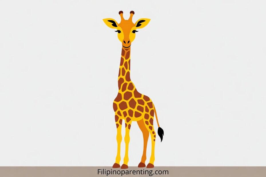 Cute cartoon illustration of a tall giraffe for learning the Tagalog word Hirapa.